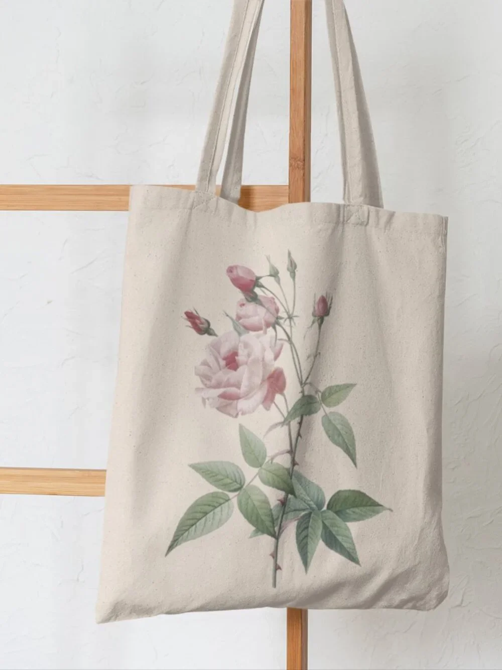 China Rose Vintage Floral Print Graphic Canvas Tote Bag